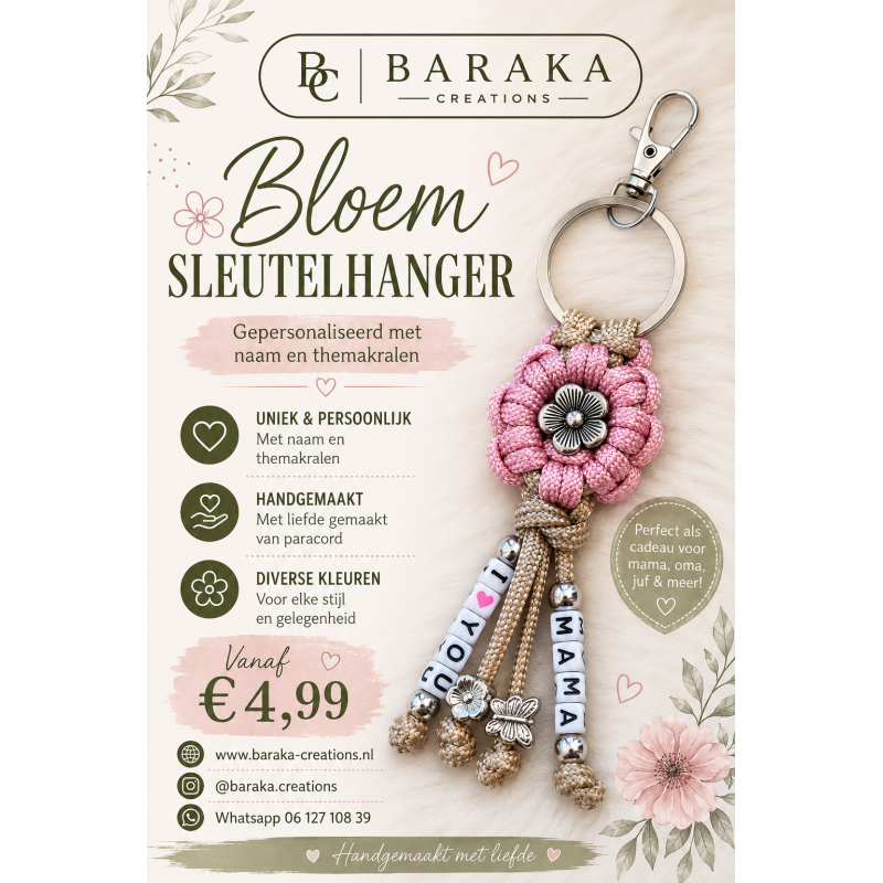 Personaliseer uw Bloem Sleutelhanger