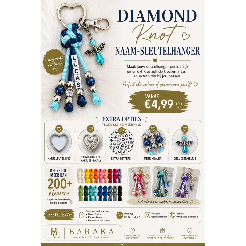 PERSONALISEER UW Diamond Knot Naam Sleutelhanger 